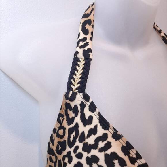 Rampage Leopard String Bikini Set Halter Triangle High Waist Gold Womens Size XL - Picture 3 of 16